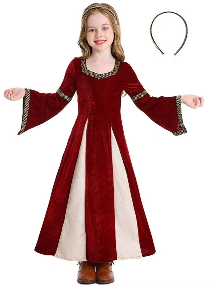 general Girls Retro Medieval Girls Clothing, Halloween Costume Palace Style Trumpet Sleeve Long Dress - Image 1