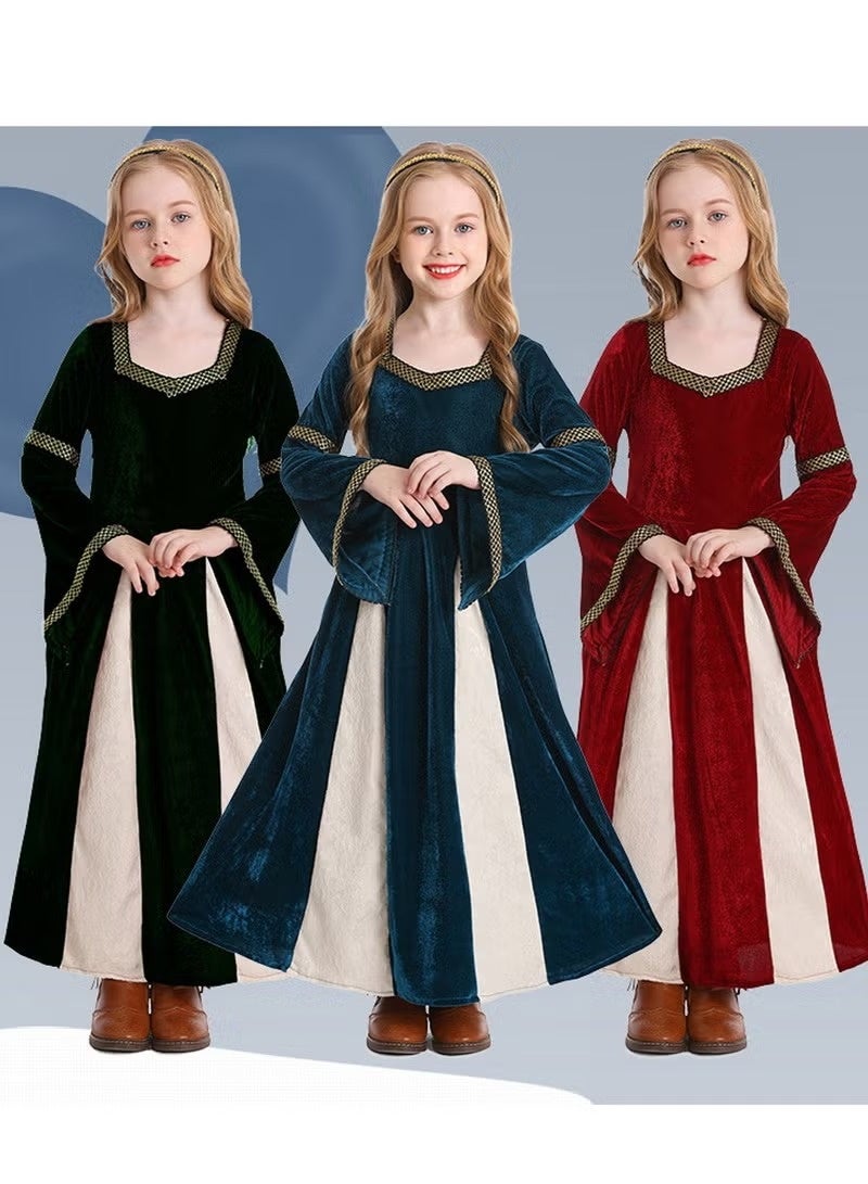 general Girls Retro Medieval Girls Clothing, Halloween Costume Palace Style Trumpet Sleeve Long Dress - Image 5