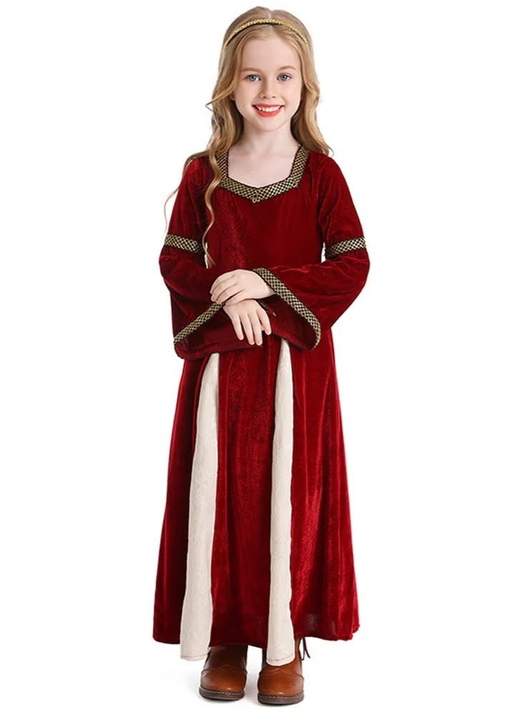 general Girls Retro Medieval Girls Clothing, Halloween Costume Palace Style Trumpet Sleeve Long Dress - Image 2