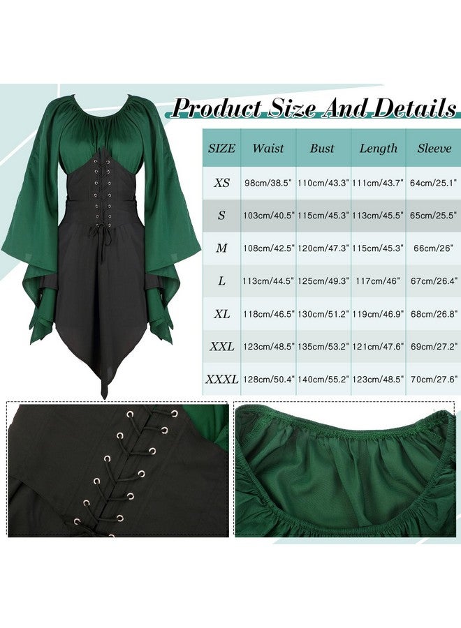 Haysandy 4 Pcs Women Elf Costume Renaissance Traditional Irish Dress Medieval Fairy Costume Elf Ears for Halloween Cosplay(X Large,Green, Black) - Image 4