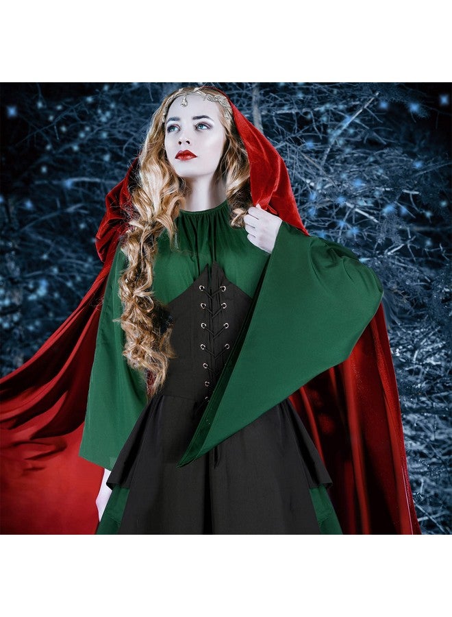 Haysandy 4 Pcs Women Elf Costume Renaissance Traditional Irish Dress Medieval Fairy Costume Elf Ears for Halloween Cosplay(X Large,Green, Black) - Image 5