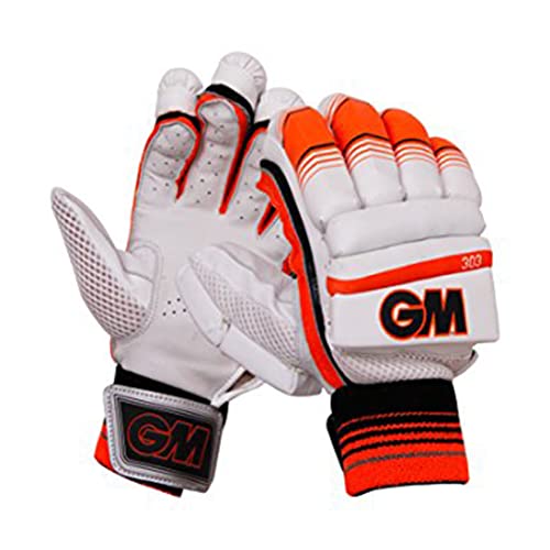 GM Leather Cricket Batting Gloves | Color: White | Size: Youth RH | Material: Leather | for Men & Boys | Lightweight | Comfortable | Pre-Curved Finger Gloves | Airflow Gusset for Ventilation - Image 2
