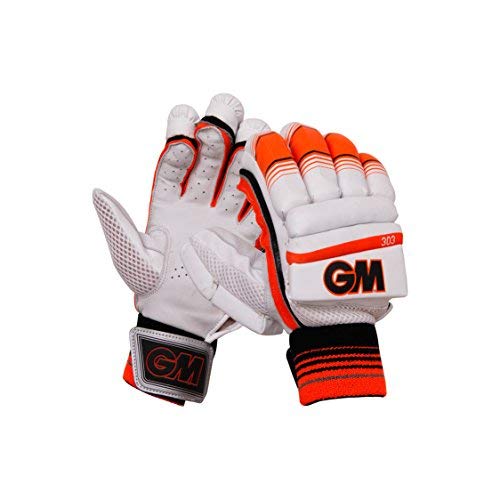 GM Leather Cricket Batting Gloves | Color: White | Size: Youth RH | Material: Leather | for Men & Boys | Lightweight | Comfortable | Pre-Curved Finger Gloves | Airflow Gusset for Ventilation - Image 1
