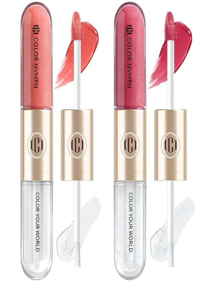 Color Nymph Matte Liquid Lipstick with Clear & Shimmer Lip Oil | 2PCS Lip Makeup Set for Women & Girls | High Pigment Color Long-Lasting Dual Ended Lip Gloss | Cruelty-Free & Vegan (2-Count, 02) - Image 1
