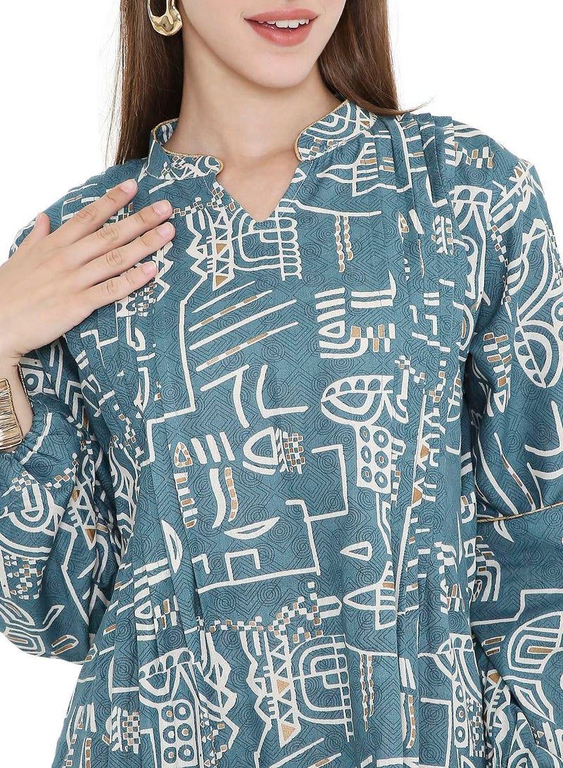 HANA & SARA UNIQUE PRINTED SHORT FARASHA MODEST WEAR ARABIC KAFTAN JALABIYA DRESS  - Image 3