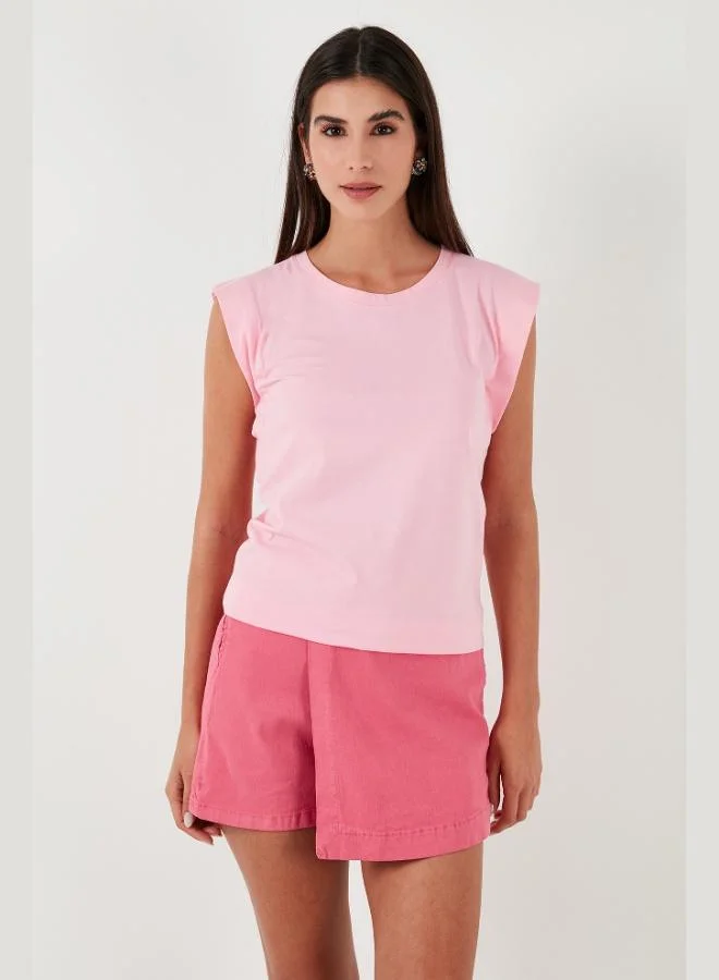 ليلا تيشيرت قطن بدون أكمام بياقة دائرية للنساء من ليلا