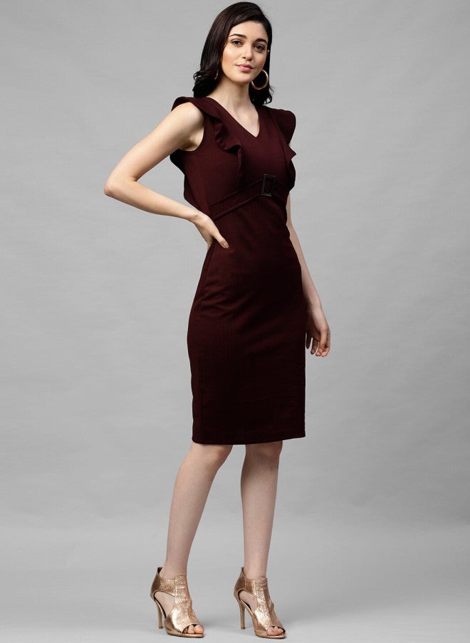 Athena فستان ضيق بلون بورغندي للنساء - Image 3