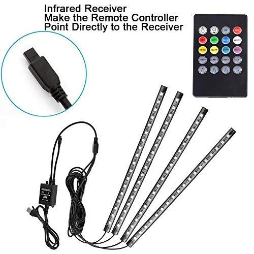 Uniwit Car LED Strip Light, Uniwit 4 Pcs Multicolor Music Car Interior Atmosphere Lights for Car TV Home with Sound Active Function,Remote Control and Smart USB Port (48 LED-USB Port) - Image 4