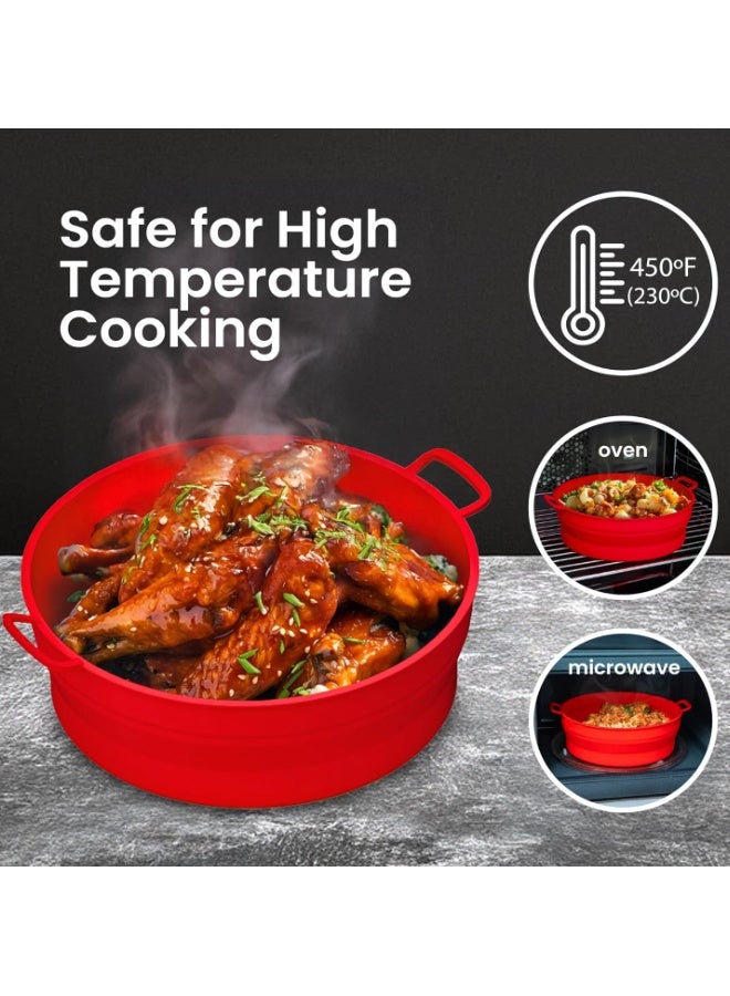 إيهوم وعاء بطانات سيليكون للقلاية الهوائية، بطانات سلة المقلاة الهوائية، أواني سيليكون للخبز من 3 إلى 5 كيو تي لفرن المقلاة الهوائية ملحقات فرن صينية الخبز القابلة لإعادة الاستخدام (أحمر) - Image 2