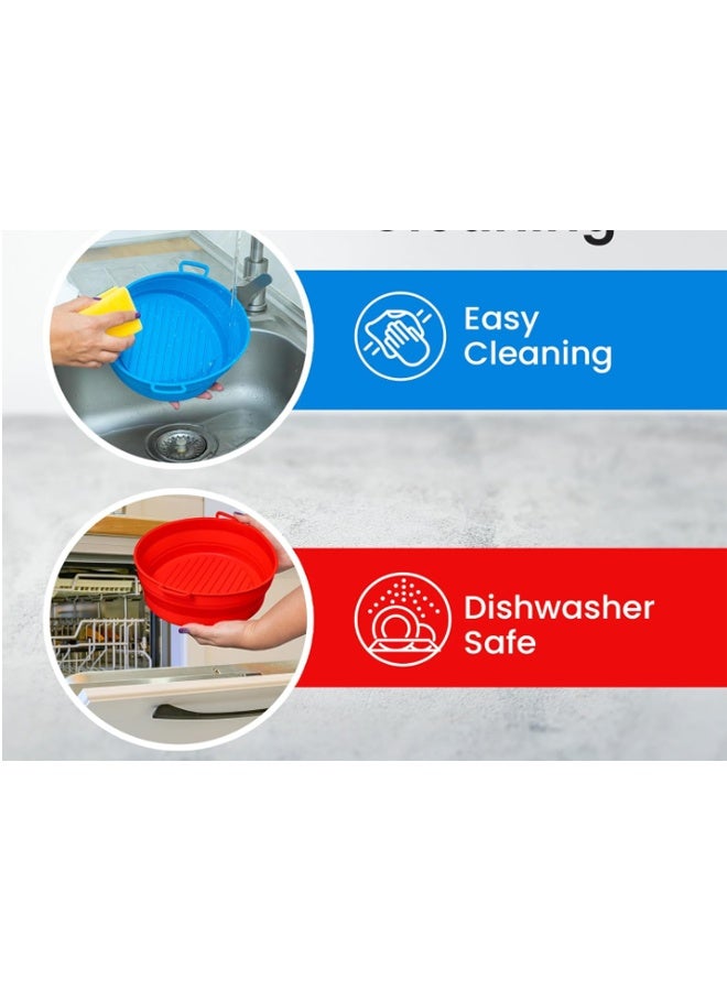 إيهوم وعاء بطانات سيليكون للقلاية الهوائية، بطانات سلة المقلاة الهوائية، أواني سيليكون للخبز من 3 إلى 5 كيو تي لفرن المقلاة الهوائية ملحقات فرن صينية الخبز القابلة لإعادة الاستخدام (أحمر) - Image 4