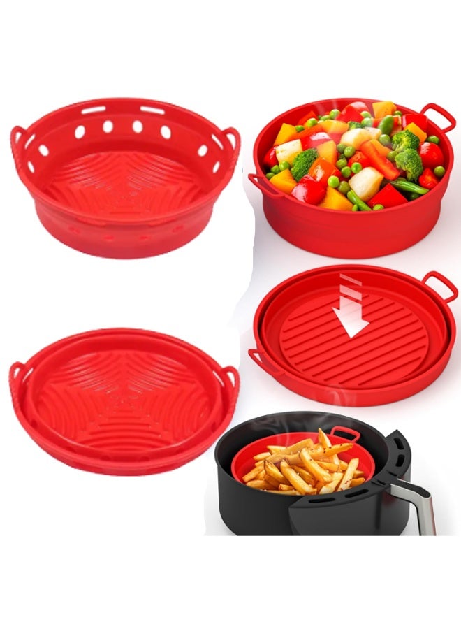 إيهوم وعاء بطانات سيليكون للقلاية الهوائية، بطانات سلة المقلاة الهوائية، أواني سيليكون للخبز من 3 إلى 5 كيو تي لفرن المقلاة الهوائية ملحقات فرن صينية الخبز القابلة لإعادة الاستخدام (أحمر) - Image 1