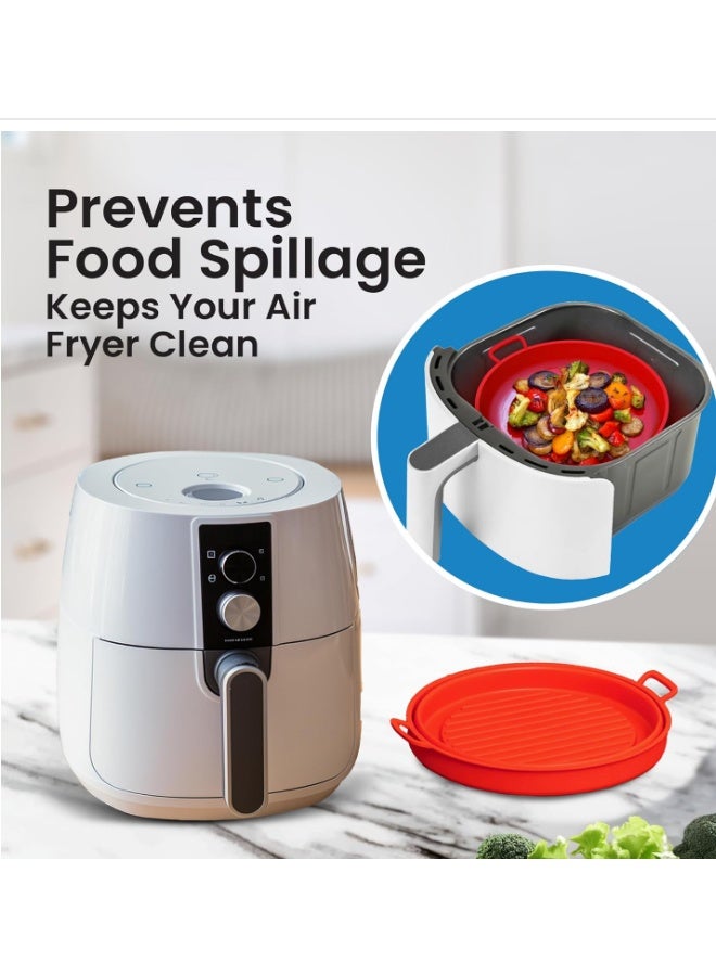 إيهوم وعاء بطانات سيليكون للقلاية الهوائية، بطانات سلة المقلاة الهوائية، أواني سيليكون للخبز من 3 إلى 5 كيو تي لفرن المقلاة الهوائية ملحقات فرن صينية الخبز القابلة لإعادة الاستخدام (أحمر) - Image 3