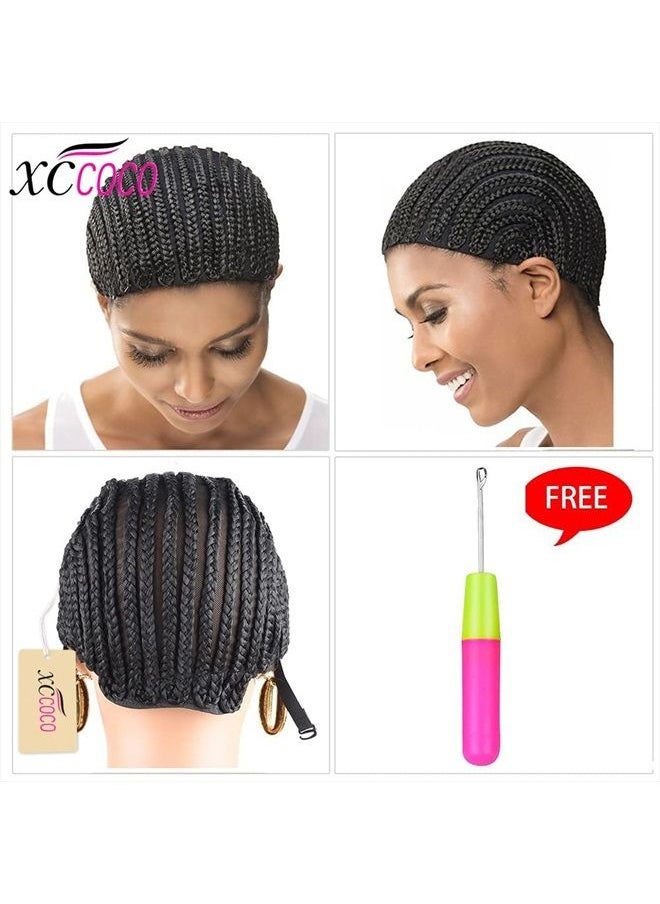 XCCOCO - 1PCS Breathable Braided Crochet Cornrows Wig Caps for Making Synethic Wigs Durable Stable Black Easier Sew in Braiding Wigs Cap Medium Size - Image 1