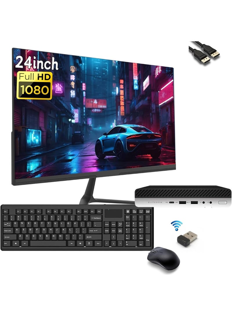 كمبيوتر مكتبي صغير مع شاشة 24" FHD – معالج AMD Ryzen 5 2400G، ذاكرة 8GB، وقرص SSD بسعة 256GB، لوحة مفاتيح وفأرة، واي فاي USB، نظام Windows 10 Pro - Image 2