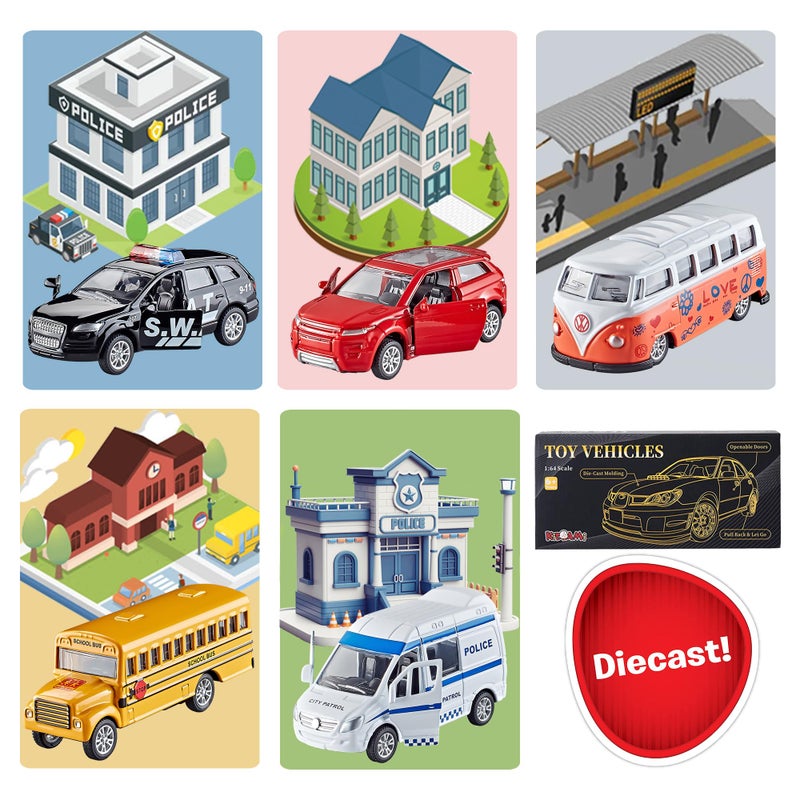 KIDAMI Die-cast Metal Toy Cars Set of 5, Openable Doors, Pull Back Car, Gift Pack for Kids (Official Car) - Image 3