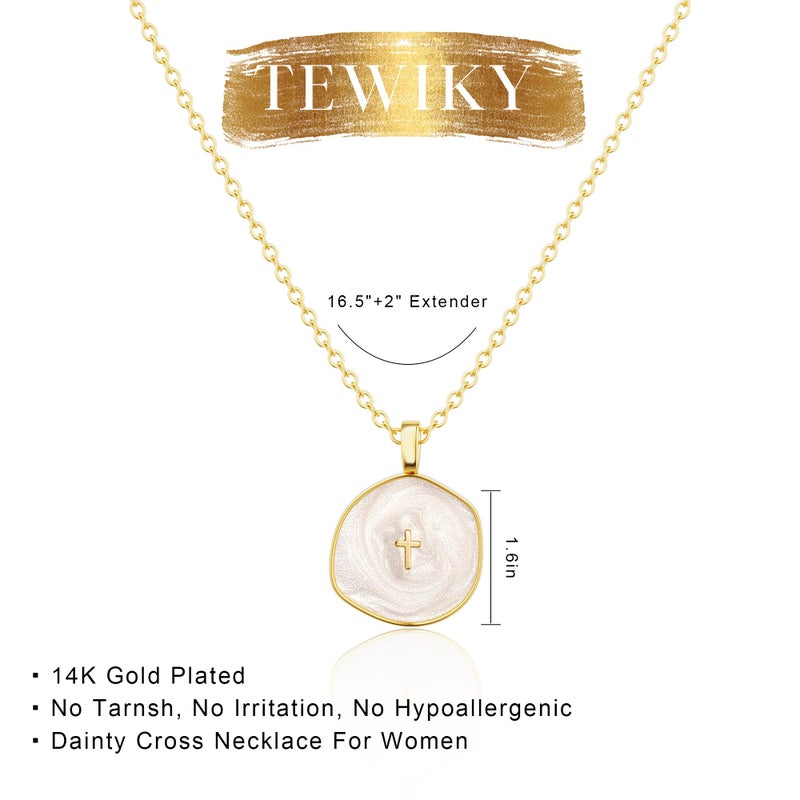 Tewiky Cross Necklace for Women-Dainty Simple 14k Gold Plated Cross Pendant Cute Necklaces for Women Jewelry - Image 5
