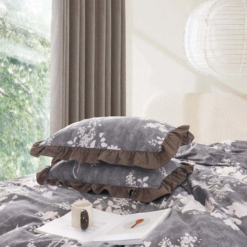 Oli Anderson 3 Piece Floral Comforter Set, Vintage Botanical Print Bedding Set, Farmhouse Lightweight Cottagecore Bed in a Bag with Ruffle Flowers Comforter (Brown, Queen) - Image 5