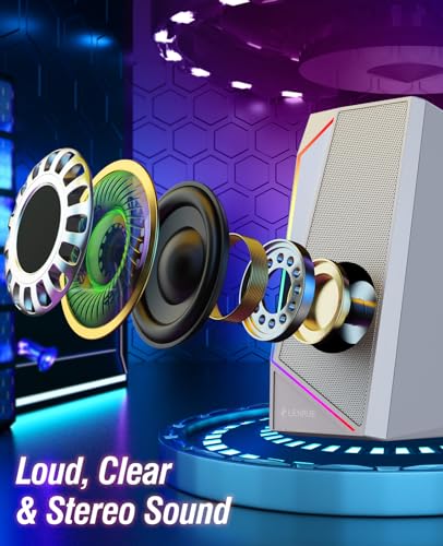 LENRUE Computer Speakers, USB/USB-C Powered PC Speakers with Loud Stereo Sound, Headphone-in for Desktop, Laptop, Monitor - Image 3