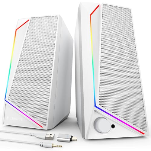 LENRUE Computer Speakers, USB/USB-C Powered PC Speakers with Loud Stereo Sound, Headphone-in for Desktop, Laptop, Monitor - Image 1