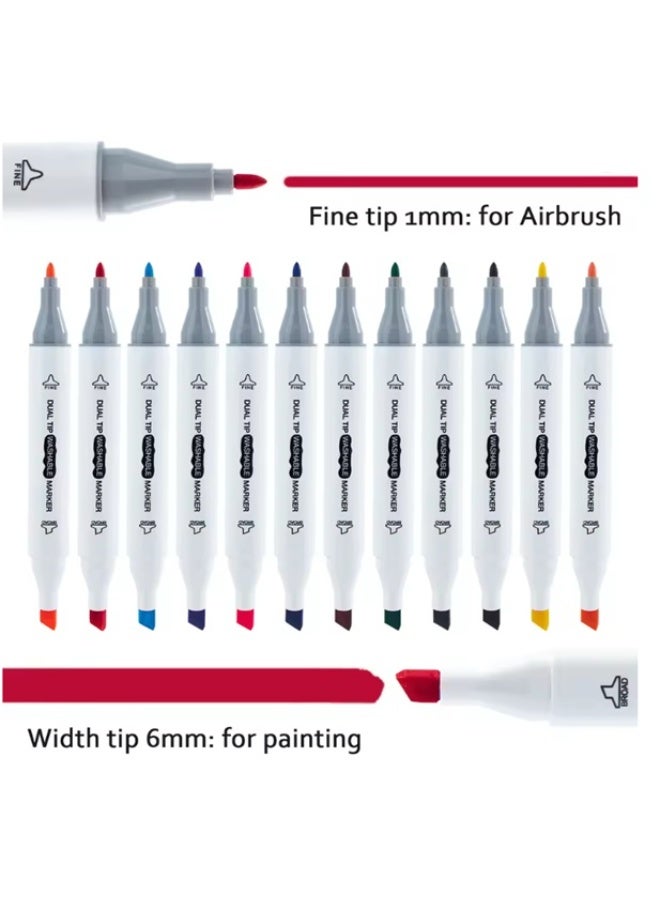 Tenwin Airbrush Marker Kit – Electric Spray Pen for DIY Art, 12 Dual-Tip Water-Based Marker Pens, 8 Airbrush Templates - Image 2