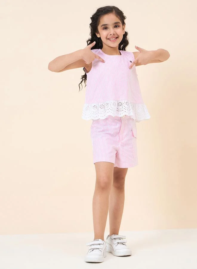 ستايلو بج Stylo Bug Striped Lace Hem Top and Shorts Set