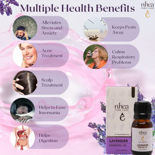 Nhea Pure Care Lavender Essential Oil 10ml | For Mental Relaxation | Improves Skin & Hair Texture | Reduces Stress & Treats Anxiety | Fades Scars & Controls Acne | Promotes Sound Sleep | Pack of 1 - Image 2