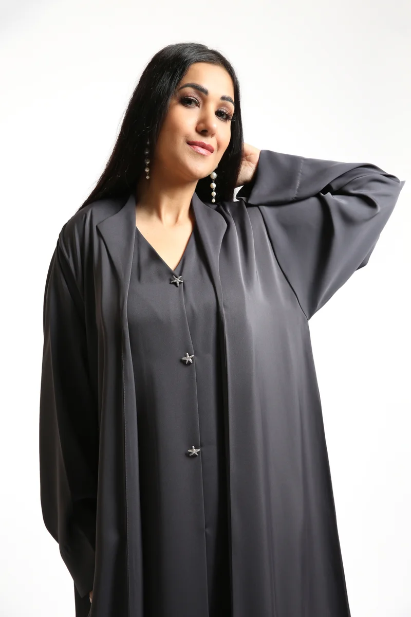 Nikias  Grey nida abaya with collar and button