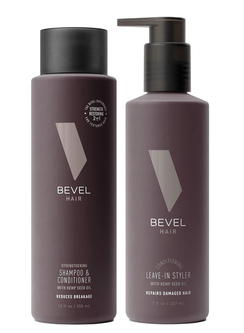 Bevel 2N1 Strengthening Shampoo and Conditioner & Leavin Styler