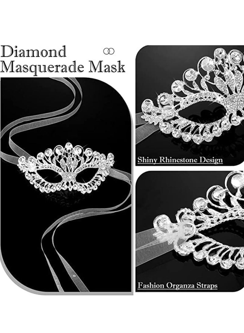 KASTWAVE Rhinestone Masquerade Mask and Choker Necklace Jewelry Set, Crystal Rhinestone Eye Mask Necklace for Women Costume Masquerade Party（2 Pcs） - Image 3