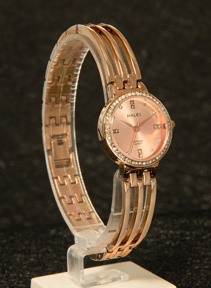 هالي ساعة هالي هارلي النسائية الذهبية المزركشة بأناقة 5014L - quadrant ذهبي 25 ملم بمطرقة شمسية، سوار من الفولاذ المقاوم للصدأ، هدية أنيقة - Image 4