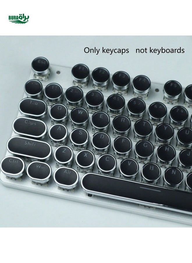 BURAQ - 104-Key Full Size Retro Steampunk Typewriter-Style Round Electroplated Keycaps, Black/White/Pink/Blue/Lipstick Red Translucent Legends, Compatible With MX Switches, 6.25U Space Bar, For 61/87/104/108 Keys Mechanical Keyboards, Keycap Puller Tool Included (Keycaps Only, Keyboard Not Included) - Image 1