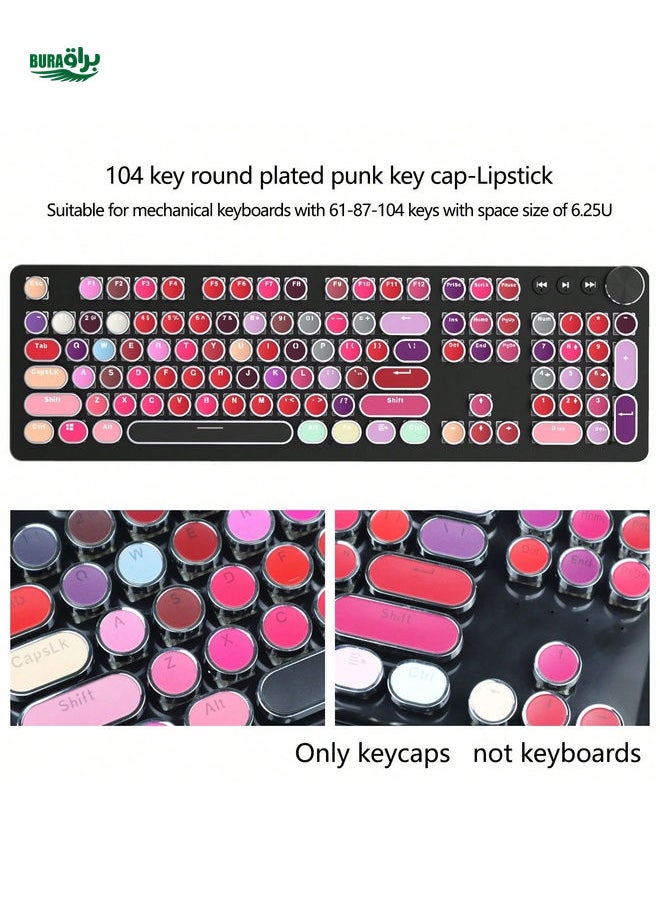 BURAQ - 104-Key Full Size Retro Steampunk Typewriter-Style Round Electroplated Keycaps, Black/White/Pink/Blue/Lipstick Red Translucent Legends, Compatible With MX Switches, 6.25U Space Bar, For 61/87/104/108 Keys Mechanical Keyboards, Keycap Puller Tool Included (Keycaps Only, Keyboard Not Included) - Image 1