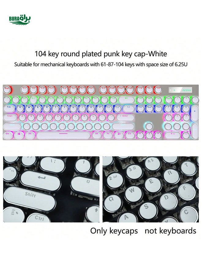 BURAQ - 104-Key Full Size Retro Steampunk Typewriter-Style Round Electroplated Keycaps, Black/White/Pink/Blue/Lipstick Red Translucent Legends, Compatible With MX Switches, 6.25U Space Bar, For 61/87/104/108 Keys Mechanical Keyboards, Keycap Puller Tool Included (Keycaps Only, Keyboard Not Included) - Image 1