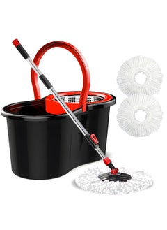 HOME 4 YOU Spin Mop and Bucket Set Floor Cleaning Mop With Extra Super Absorbent Reusable Mop Head Wringer 360° Spinning Mop with Stainless Steel Extended Handle With 6L Mop Bucket Black  - Image 1