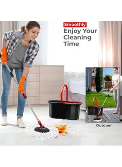 HOME 4 YOU Spin Mop and Bucket Set Floor Cleaning Mop With Extra Super Absorbent Reusable Mop Head Wringer 360° Spinning Mop with Stainless Steel Extended Handle With 6L Mop Bucket Black  - Image 5