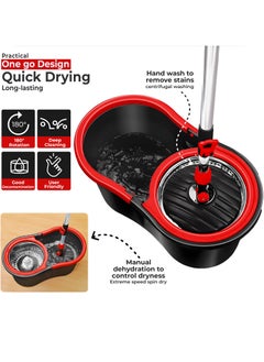 HOME 4 YOU Spin Mop and Bucket Set Floor Cleaning Mop With Extra Super Absorbent Reusable Mop Head Wringer 360° Spinning Mop with Stainless Steel Extended Handle With 6L Mop Bucket Black  - Image 3
