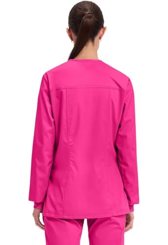 Cherokee Womens Scrub Jacket Nurse Snap Front Medical Uniform with Pockets, 2-Way Stretch, Easy Care Soft Fabric - WW310, XL, Electric Pink - Image 4