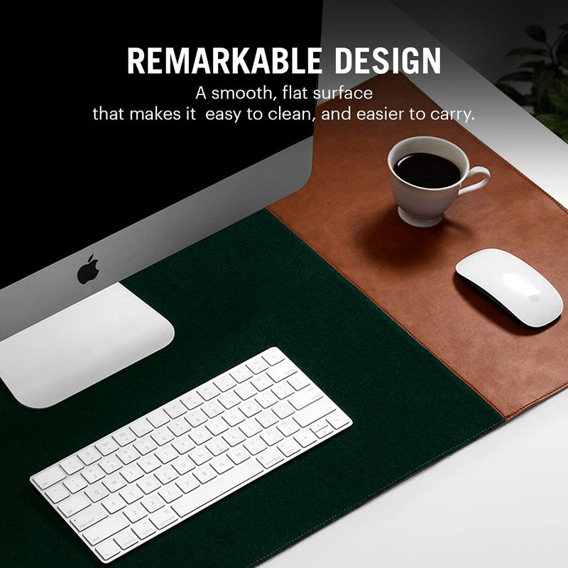 Daily Objects Combo Super Smooth Tan Large Premium Vegan Leather Reversible, Water Resistent Turf Desk Mat | Anti-Skid | Anti-Slip | 85 * 45 cm | Vegan Leather Green-Tan Desk Tray Organiser - Set of 2 - Image 5