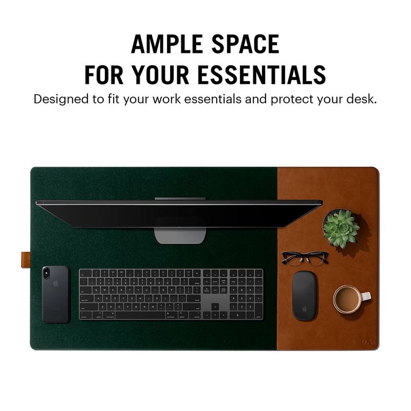 Daily Objects Combo Super Smooth Tan Large Premium Vegan Leather Reversible, Water Resistent Turf Desk Mat | Anti-Skid | Anti-Slip | 85 * 45 cm | Vegan Leather Green-Tan Desk Tray Organiser - Set of 2 - Image 3