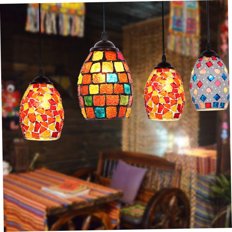 Colorful Mosaic Glass Lamp Shade for Bedroom Living Room Hallway Easy Install - Image 5