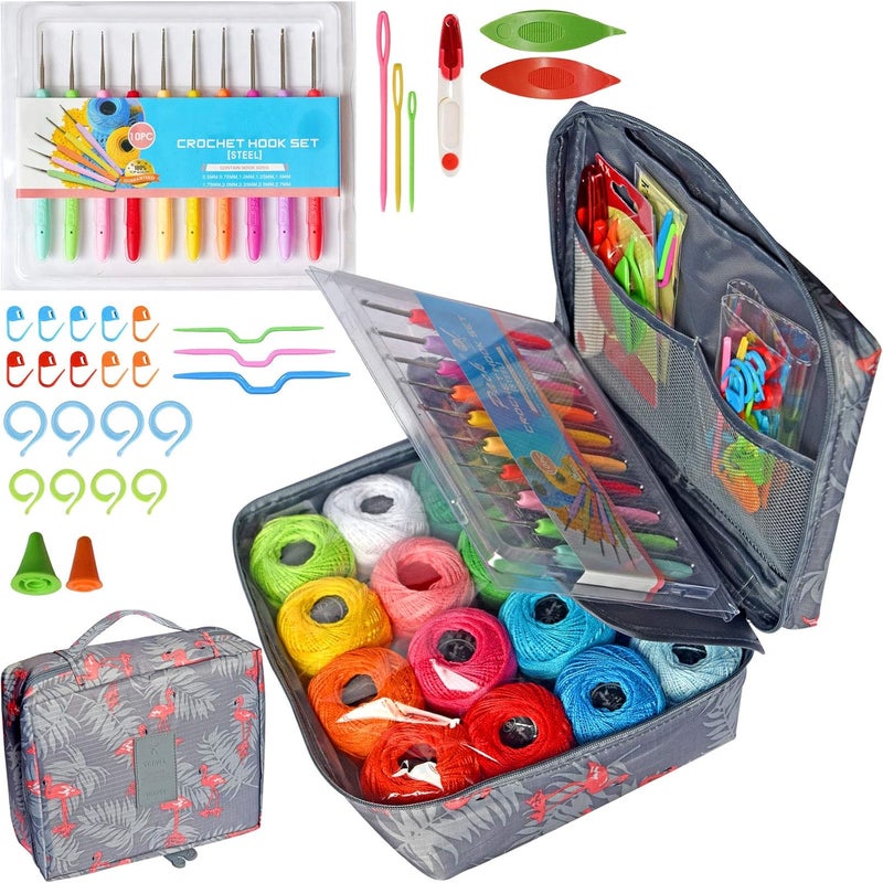 colored bird 16 Colors Crochet Thread Craft Yarn for Knitting and Crochet | Includes Crochet Hooks, Weaving Needles, Locking Stitch Markers All Tool Need Perfect Beginner Kit - Image 1