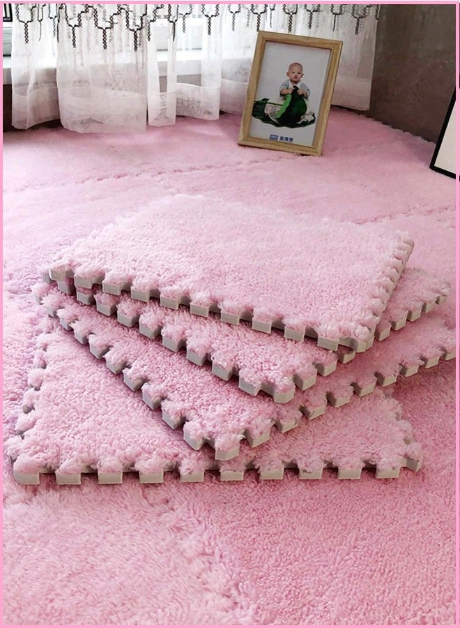 Soft EVA Foam Mats Fluffy Area Rugs Protective Floor Tiles Exercise Play Mat for Children Kids Room Home Parlor Bedroom (Light Pink) - Image 1