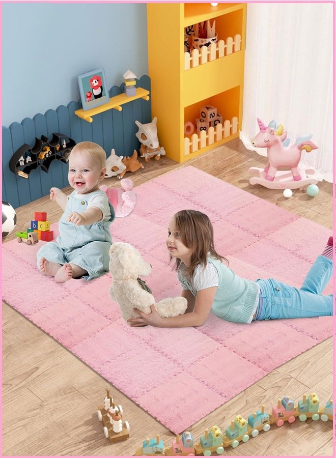 Soft EVA Foam Mats Fluffy Area Rugs Protective Floor Tiles Exercise Play Mat for Children Kids Room Home Parlor Bedroom (Light Pink) - Image 2