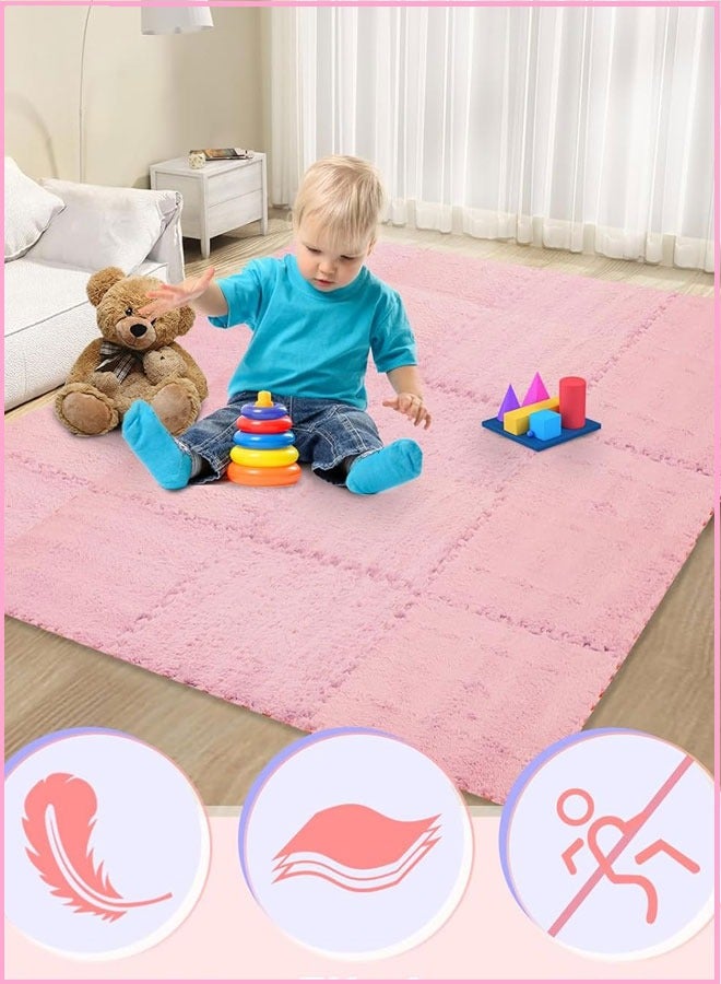 Soft EVA Foam Mats Fluffy Area Rugs Protective Floor Tiles Exercise Play Mat for Children Kids Room Home Parlor Bedroom (Light Pink) - Image 3