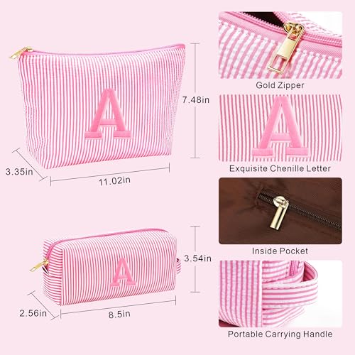 Fohufo Travel Makeup Bag for Girls - Personalized Initial Pink Makeup Bag, Teen Girl Gifts Trendy Stuff, 6 7 8 9 10 11 12 Year Girl Birthday Gift, Christmas Gift for Girls Travel Essentials, Letter S - Image 5