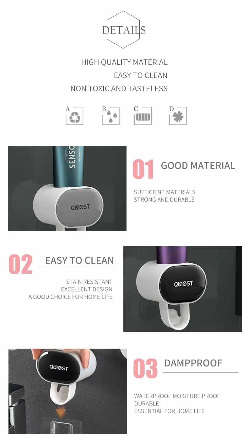 TGOPIT منظم موزع معجون الأسنان الأوتوماتيكي TGOPIT المثبت على الحائط، ضاغط معجون أسنان ذاتي اللصق، حامل معجون أسنان بدون استخدام اليدين، مجموعة ضاغط للأطفال والبالغين - Image 4