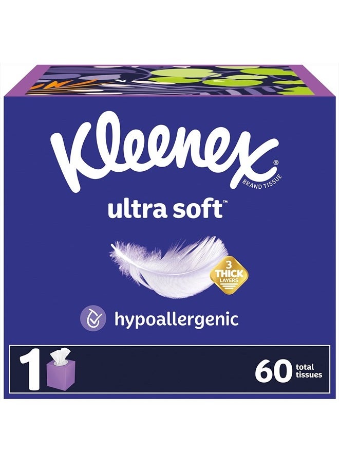 Kleenex Ultra Soft Facial Tissues, 1 Cube Box, 60 Tissues per Box, 3-Ply, Packaging May Vary  - Image 1
