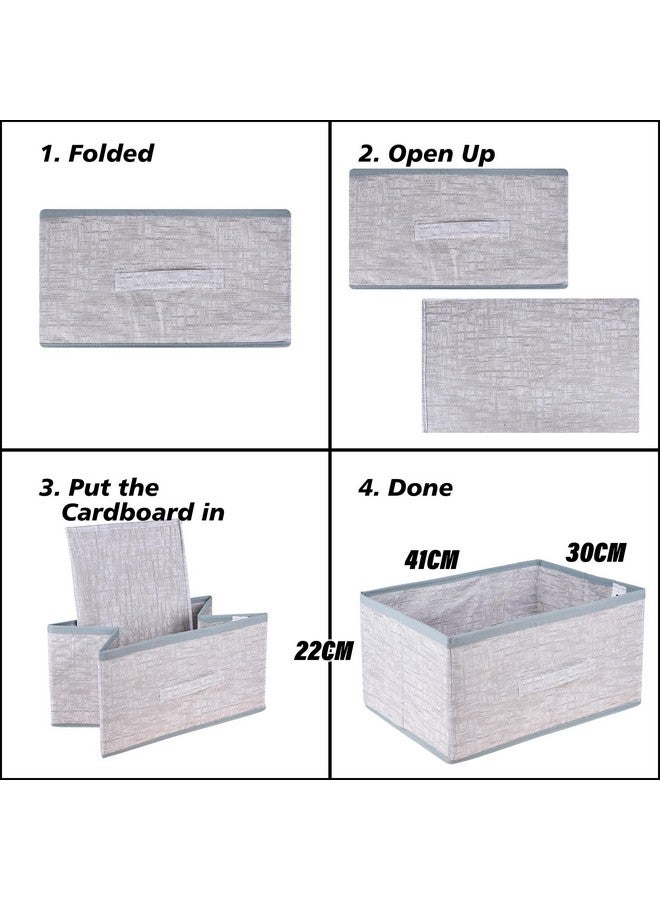 Kuber Industries Non-Woven Drawer Storage Box | Storage Bin for Clothes | Wardrobe Organizer | Closet Box with Handle | Storage Box | Jute Printed Storage Box | Pack of 3 | 41x30x22 cm | Gray - Image 4