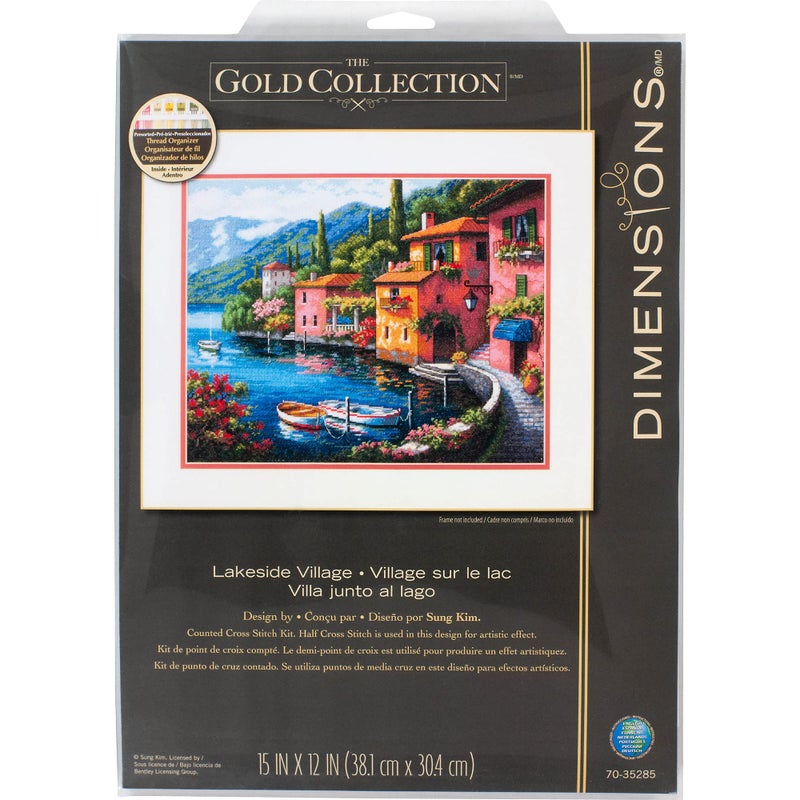 Dimensions 70-35285 Gold Collection Seaside Summer Village Advanced Counted Cross Stitch Kit, 16 Cnt. Light Blue Aida, 15" x 12" - Image 1