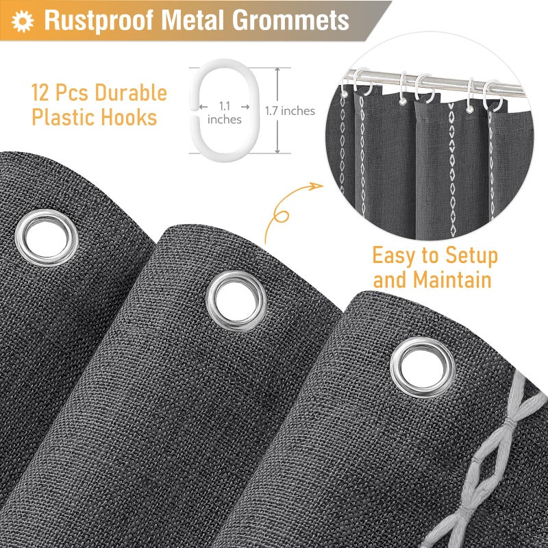 BTTN Boho Farmhouse Shower Curtain - Linen Rustic Striped Fabric Shower Curtain Set with Tassel  Water Repellent  Bohemian Vintage Country Cloth Shower Curtain for Bathroom  Charcoal Grey  72x72 - Image 4